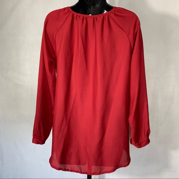 Red Basic Button Down Blouse - Picture 3 of 5